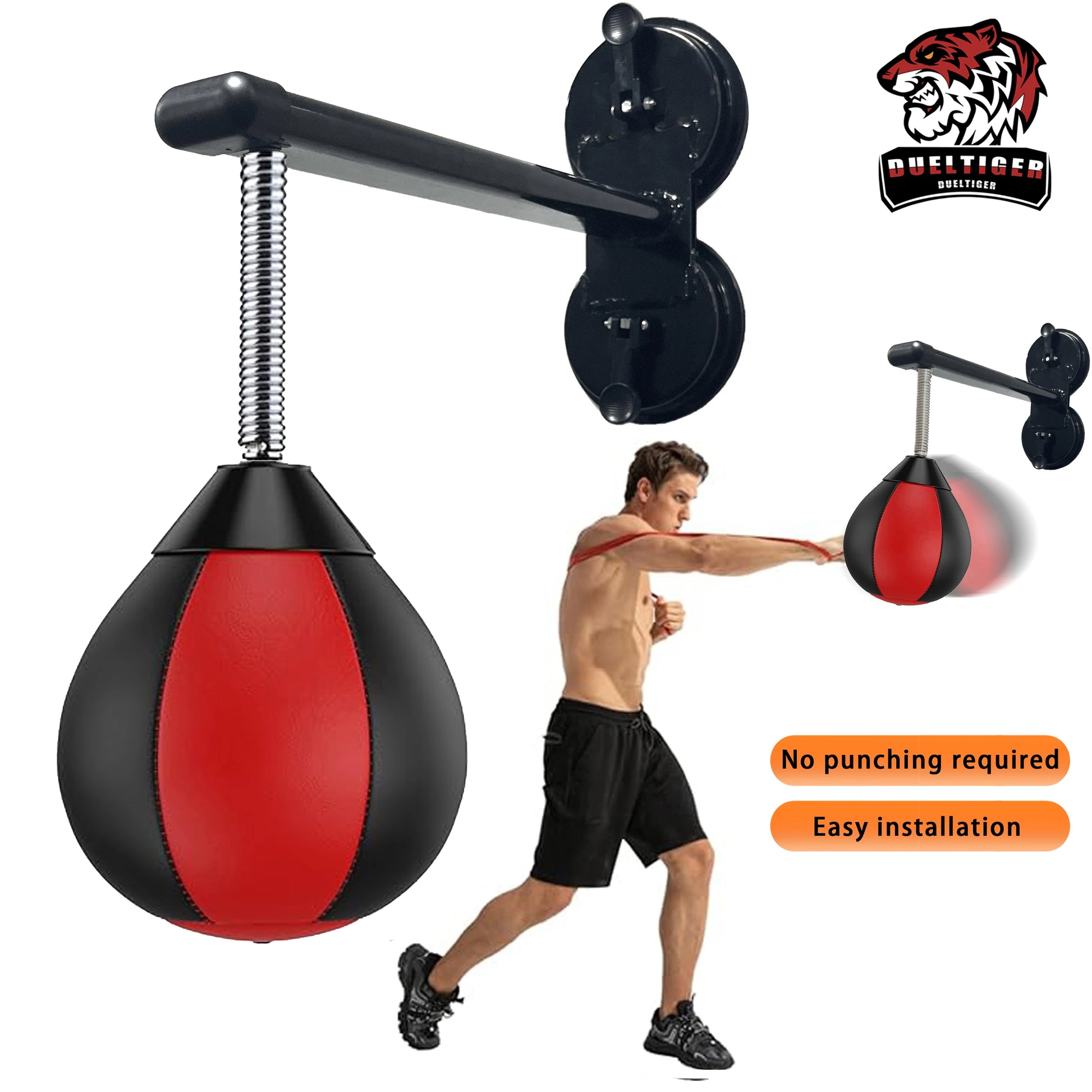 No Drilling Boxing Speed Bag with Strong Suction Cup, Wall-Mount Punching Bag & Reflex Ball for Home Gym Fitness & Workouts